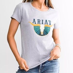 Ariat Pacific Steer Head Longhorn Logo Heather Gray Graphic Tee Shirt L